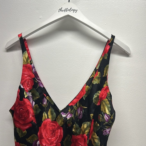 Victorias Secret Teddy Bodysuit Vintage Pure Silk Floral Satin Black Size Medium - Picture 3 of 8